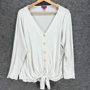 Vince Camuto Cardigan Women XL White Button Up V-Neck Long Sleeve Rayon Casual